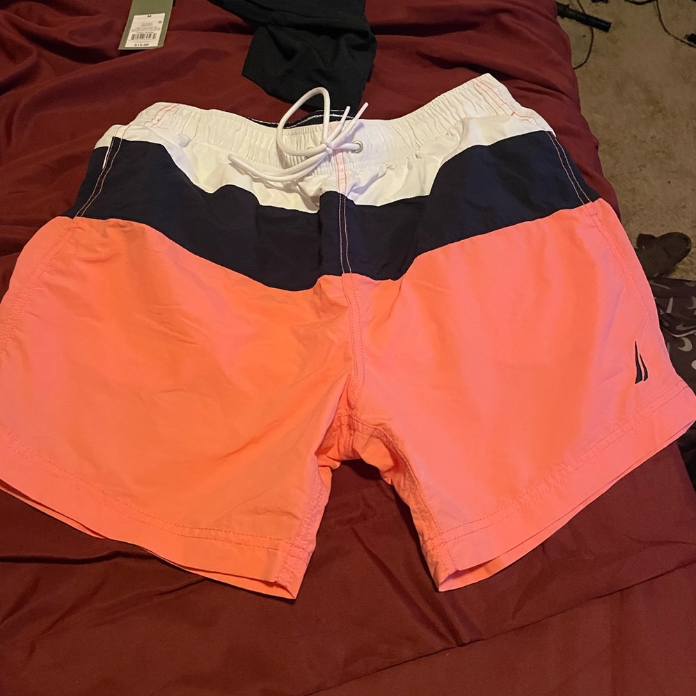 Nautica Swim trunks salmon blue and white size large